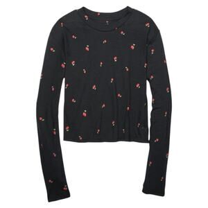 VS PINK Long Sleeve Cropped Tee Large Cherry Black